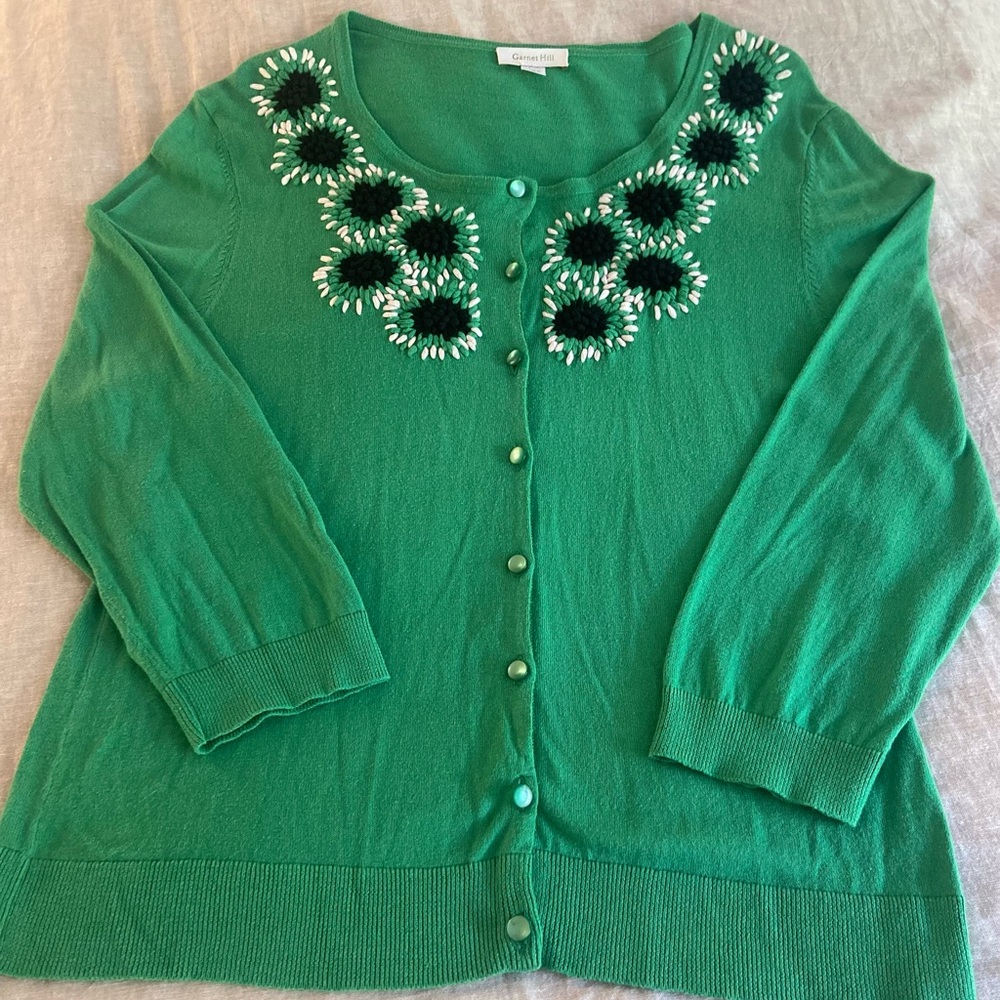 Garnet Hill cardigan, size L, embroidered neckline